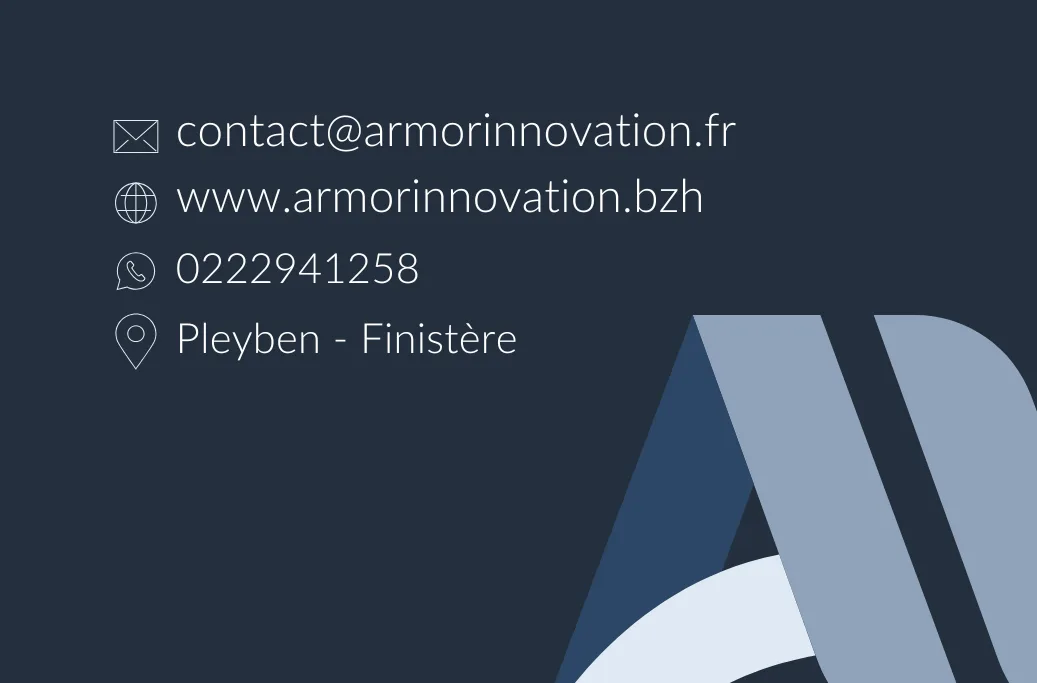 Carte de visite Armor Innovation verso : coordonnées Pleyben Finistère