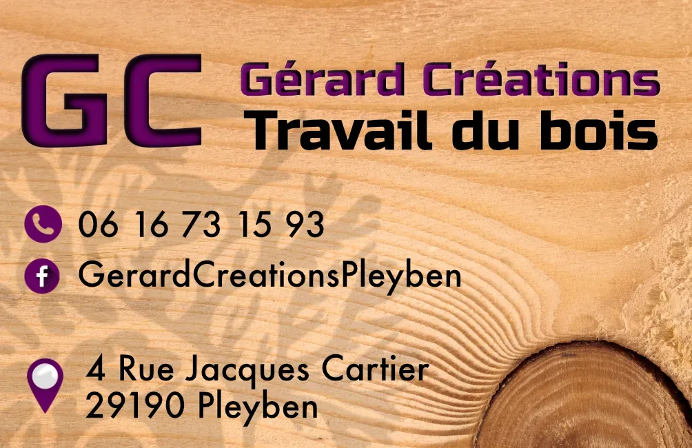 Carte de visite Gérard Créations verso : coordonnées Pleyben