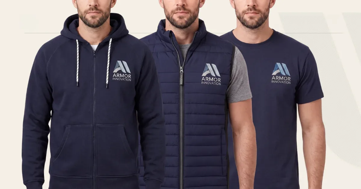 Hoodie, veste sans manche et t-shirt brodés aux couleurs d'Armor Innovation