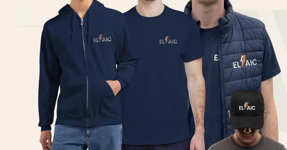 Pull, t-shirt, bodywarmer et casquette brodés réalisés par Armor Innovation pour Elaic, électricien à Pleyben