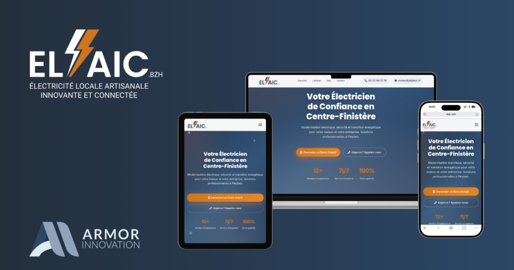 Mockup du site internet elaic.bzh réalisé par Armor Innovation pour l'électricien Pleyben Ronan Théotec.