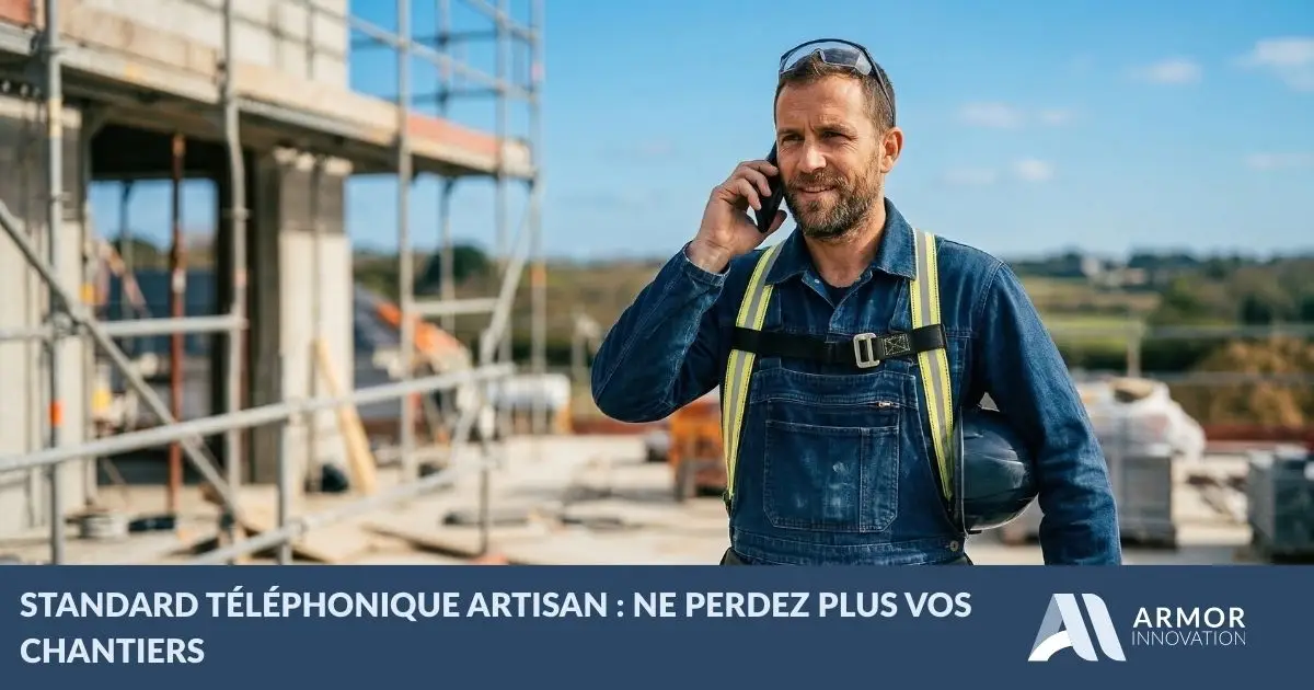 Artisan breton en chantier répondant à un appel professionnel via standard cloud — Armor Innovation Finistère