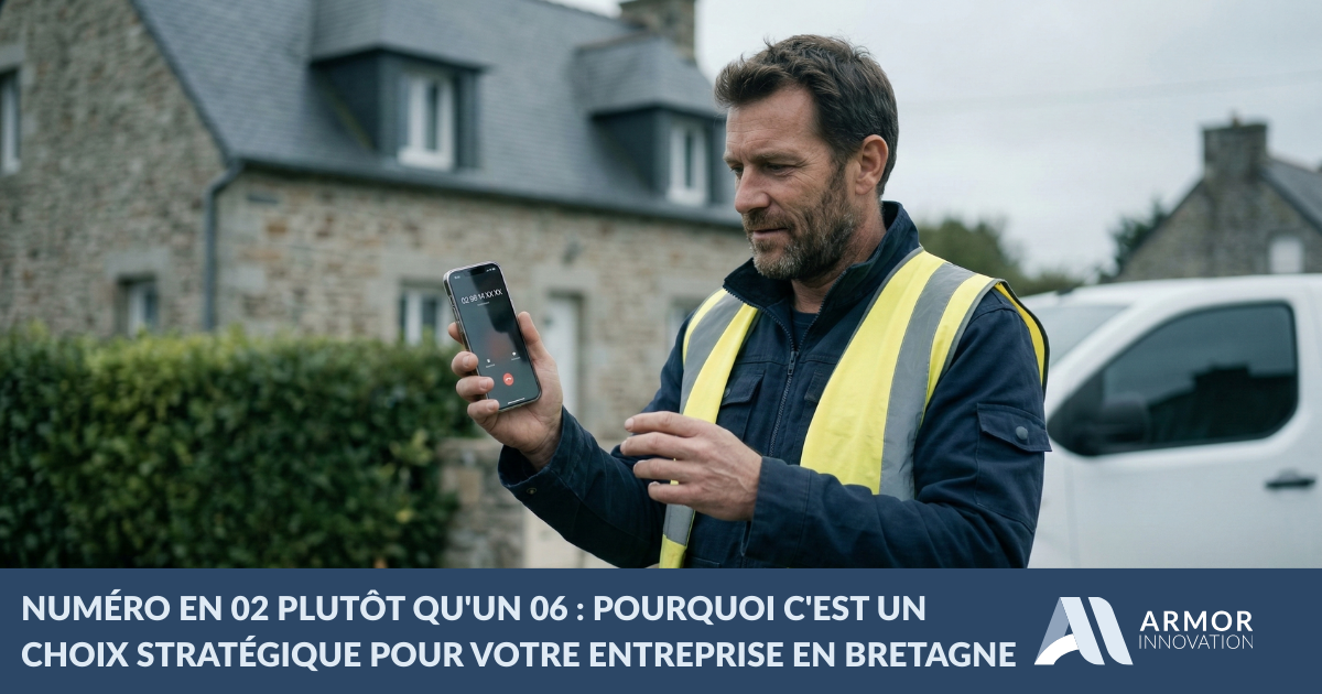 Électricien breton sur chantier répondant à un appel professionnel sur son numéro fixe en 02