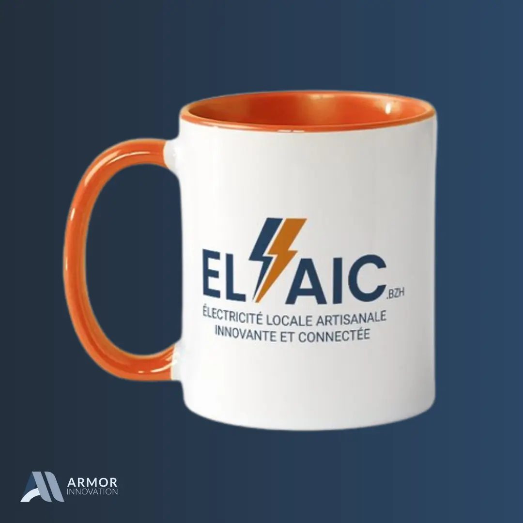 Mug publicitaire au logo Elaic, entreprise Finistère